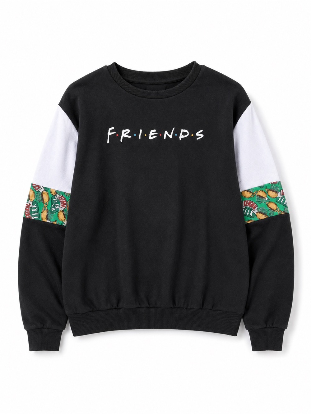 FRIENDS Logo Colorblock Sweatshirt - Black with White & Green Accents Size XL